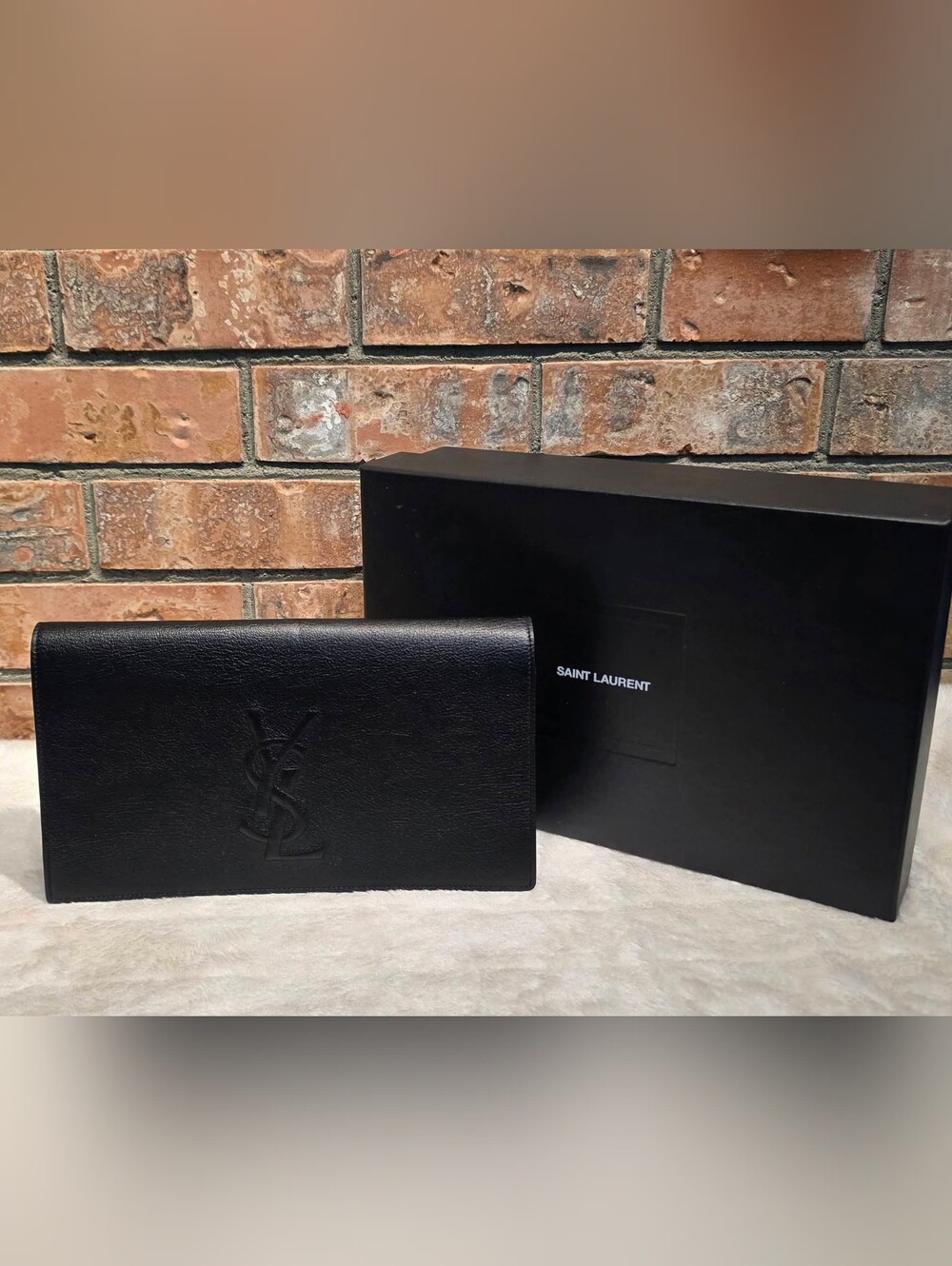 AUTHENTIC PREOWNED Y.S.L BELLE DE JOUR LARGE CLUTCH IN BLACK LEATHER
